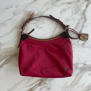 Dooney & Bourke Red Nylon and Brown Suede Erica Large Hobo Bag